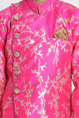 Boy's Cotton Art Silk Kurta Set In Pink