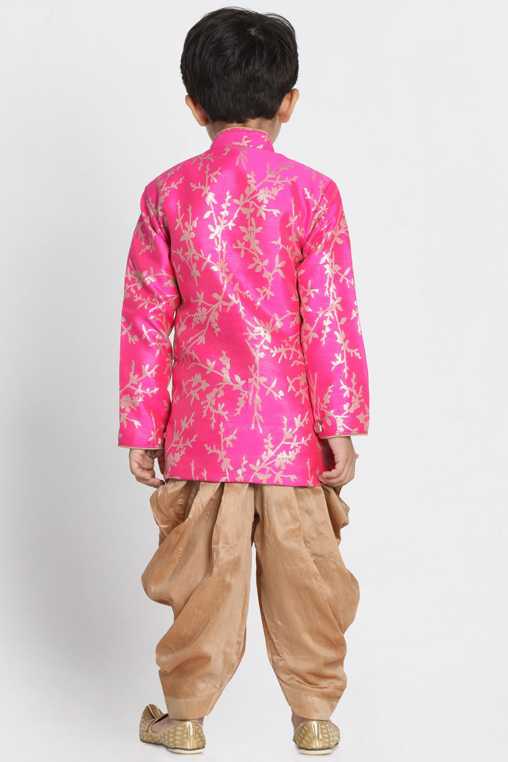 Boy's Cotton Art Silk Kurta Set In Pink