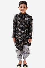 Buy Boy's Art Silk Floral Sherwani and Dhoti Set in Black