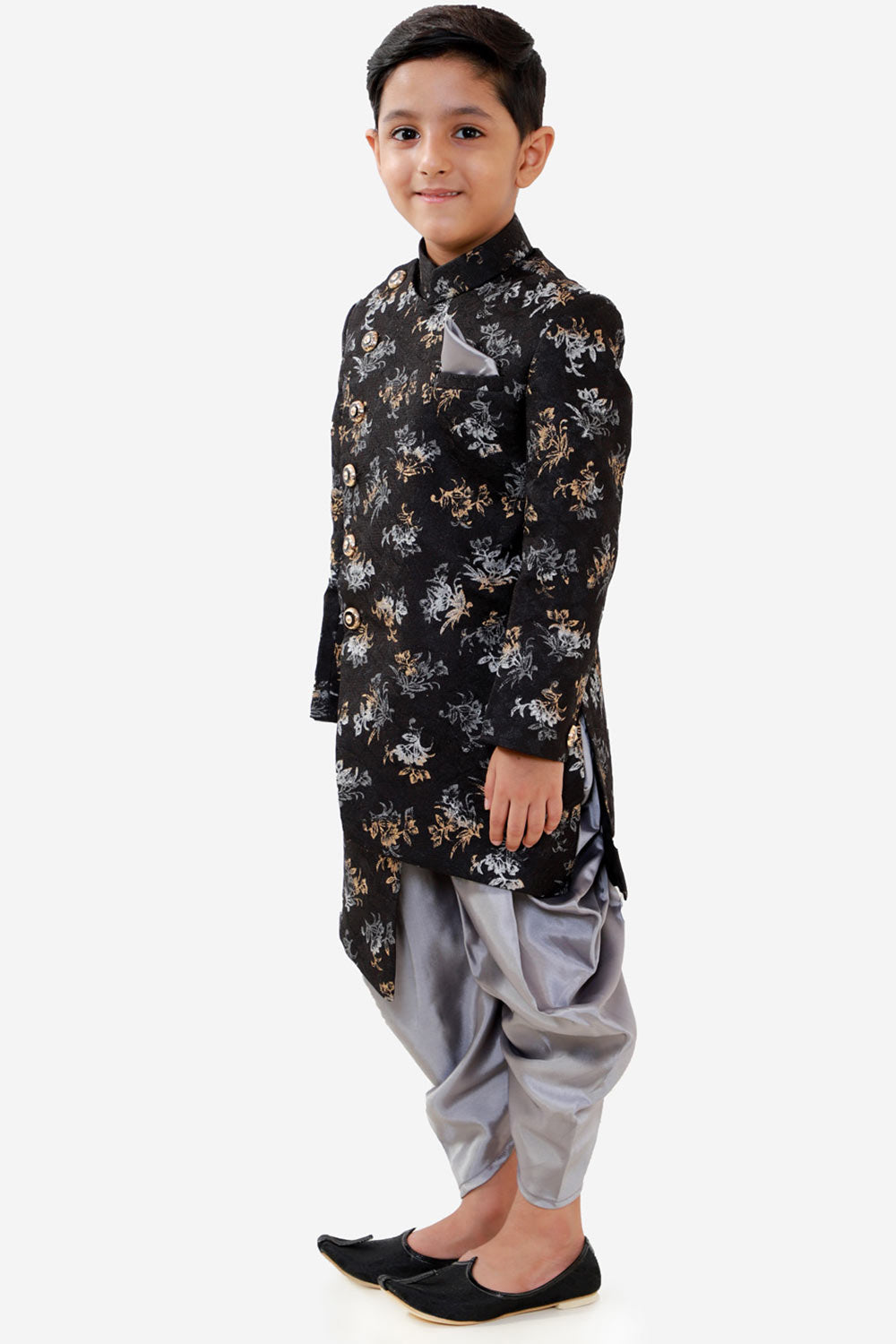 Shop Boy's Sherwani and Dhoti Set in Black