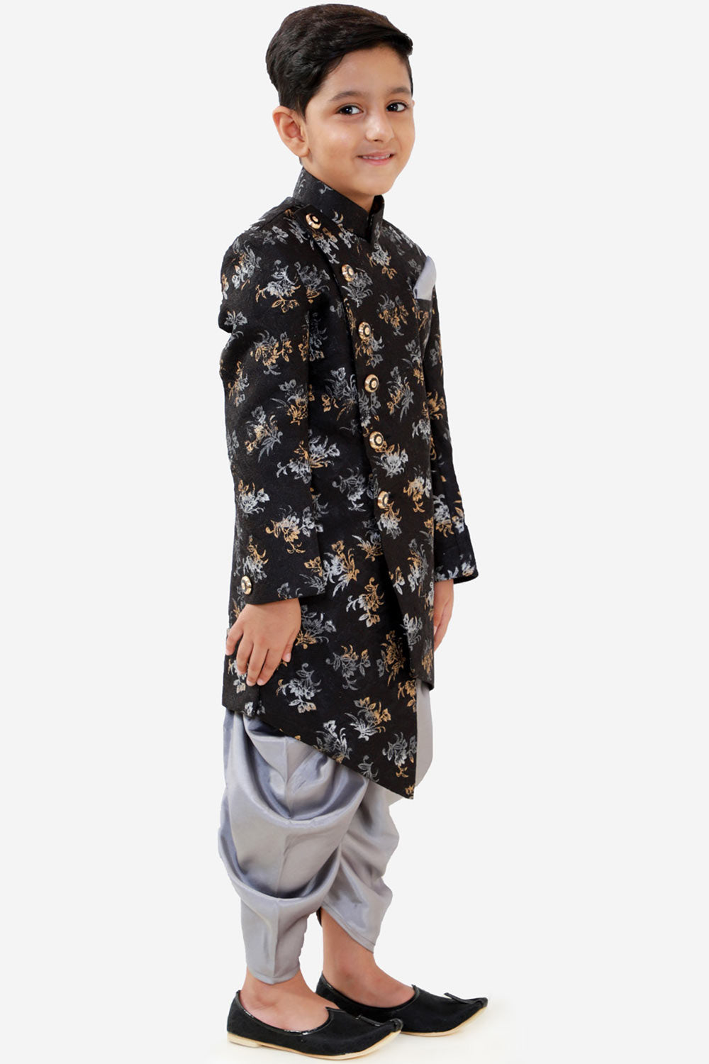 Buy Boy's Floral Sherwani Set in Black