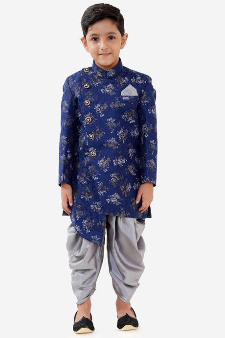Buy Boy's Art Silk Floral Sherwani and Dhoti Set in Blue