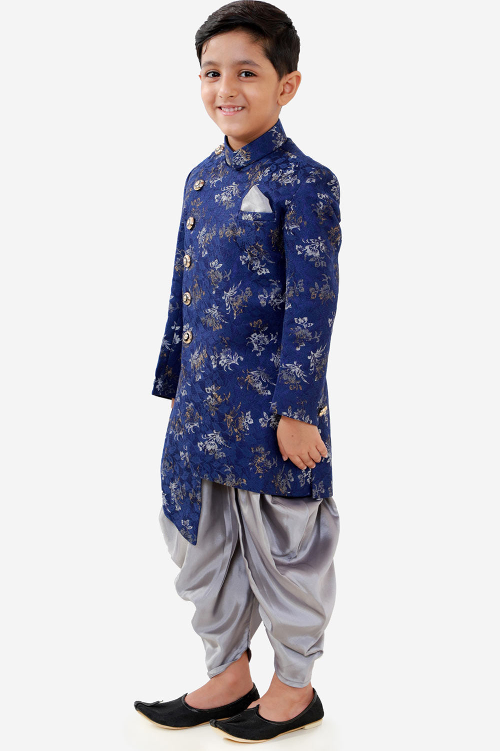 Buy Boy's Floral Sherwani Set in Blue