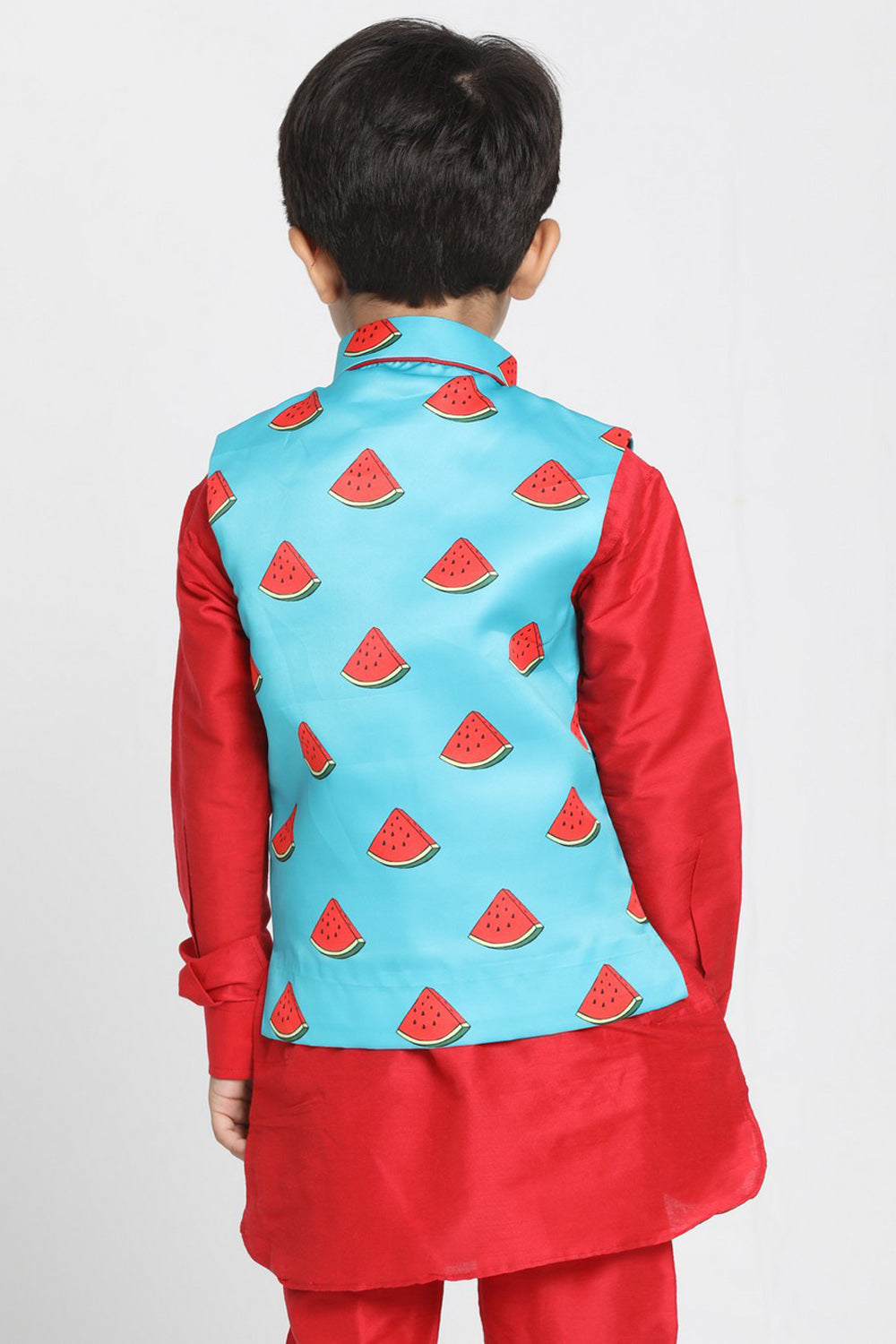 Boy's Cotton Art Silk Nehru Jacket In Light Blue