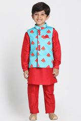 Boy's Cotton Art Silk Nehru Jacket In Light Blue