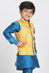 Boy's Cotton Art Silk Nehru Jacket In Orange