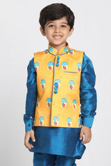 Boy's Cotton Art Silk Nehru Jacket In Orange