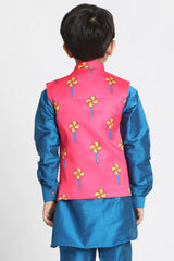 Boy's Cotton Art Silk Nehru Jacket In Pink