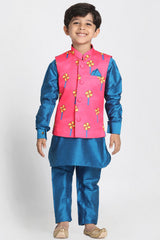 Boy's Cotton Art Silk Nehru Jacket In Pink