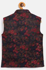 Shop Boys Nehru Jacket in Black and Maroon