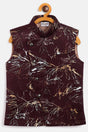 Buy Boys Blended Cotton Abstract Print Nehru Jacket in Maroon