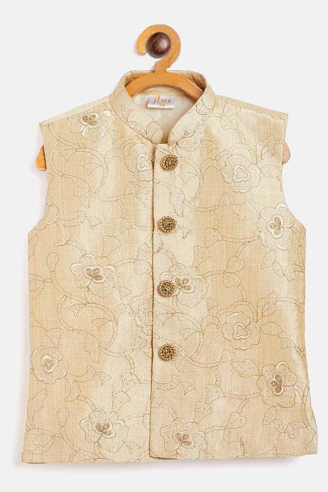 Buy Boys Art Silk Embroidered Nehru Jacket in Beige
