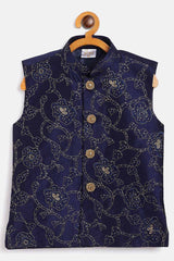Buy Boys Art Silk Embroidered Nehru Jacket in Navy Blue