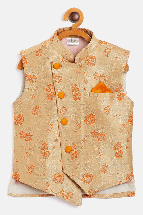 Buy Boys Art Silk Woven Nehru Jacket in Orange