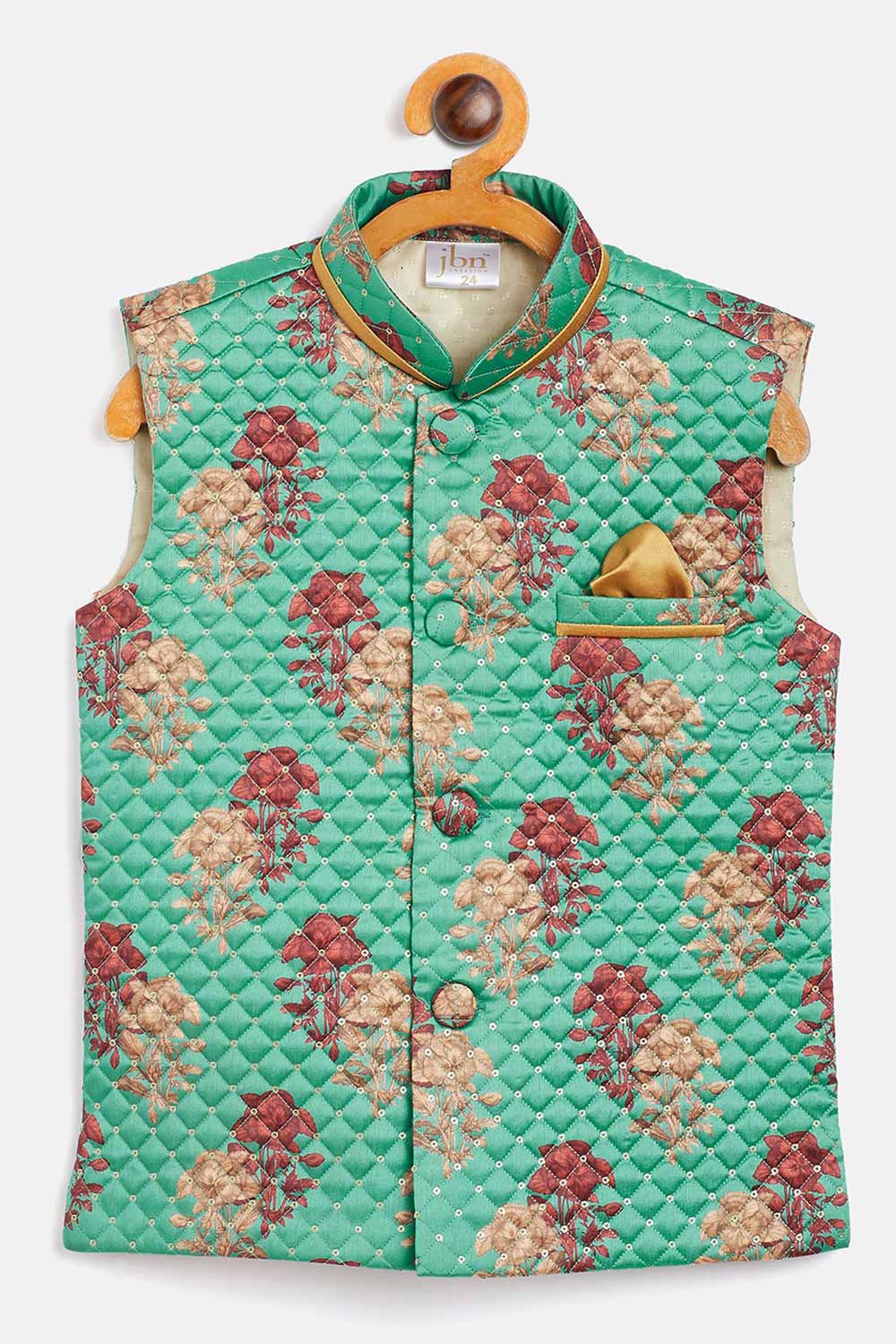 Buy Boys Art Silk Floral Nehru Jacket in Green