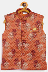 Buy Boys Art Silk Floral Nehru Jacket in Orange