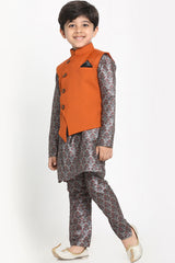 Shop Boys Floral Kurta Pyjama Set in Grey