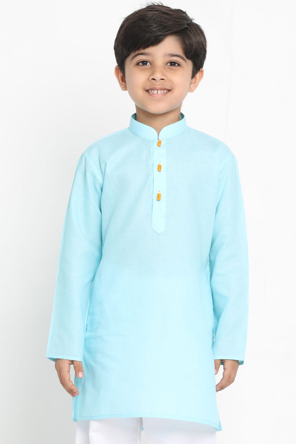 Buy Boys Blended Cotton Solid Kurta in Aqua Blue