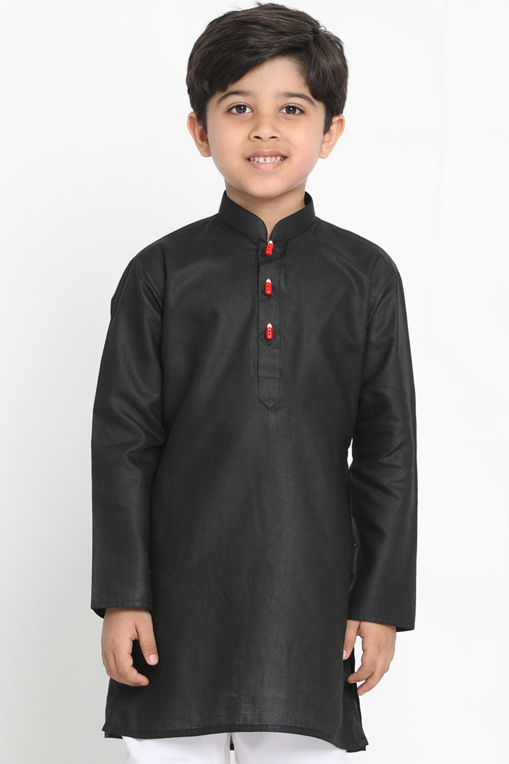 Buy Boys Blended Cotton Solid Kurta in Black