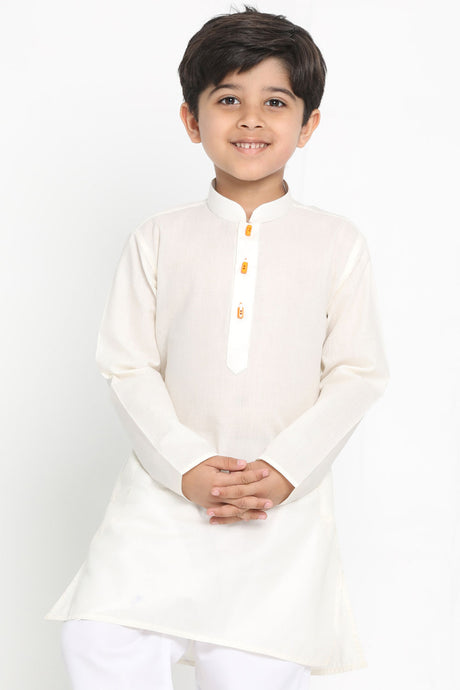 Buy Boys Blended Cotton Solid Kurta in Cream