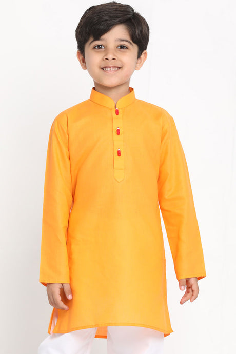 Buy Boys Blended Cotton Solid Kurta in Orange