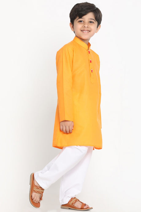 Boy's Blended Cotton Kurta Set in Orange