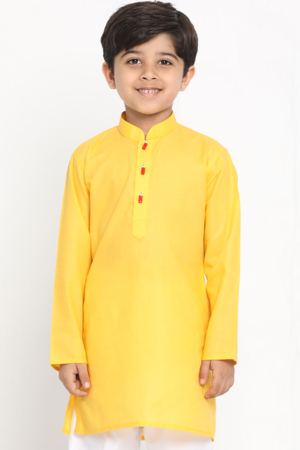 Buy Boys Blended Cotton Solid Kurta in Yellow