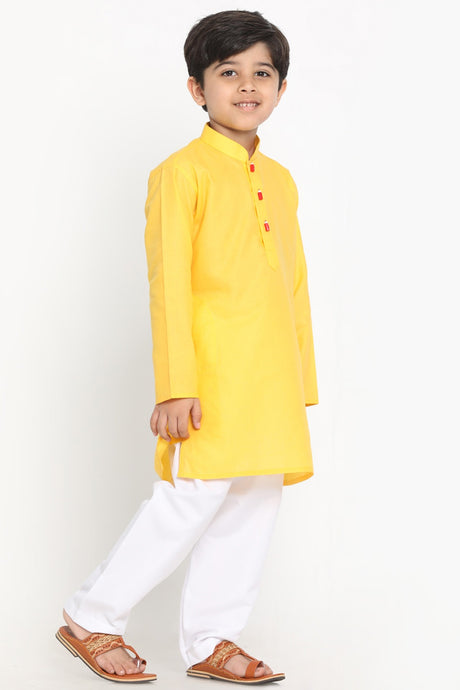 Boy's Blended Cotton Kurta Set in Yellow