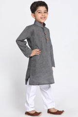 Boy's Blended Cotton Kurta Set In Grey