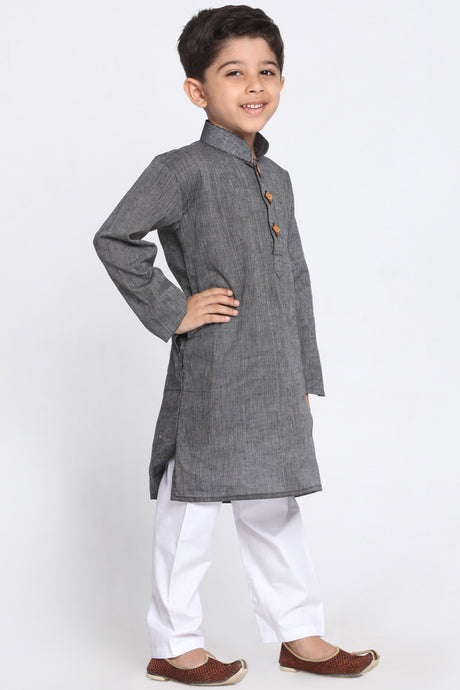 Boy's Blended Cotton Kurta Set in Grey