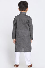 Boy's Blended Cotton Kurta Set In Grey