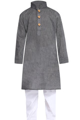 Boy's Blended Cotton Kurta Set In Grey