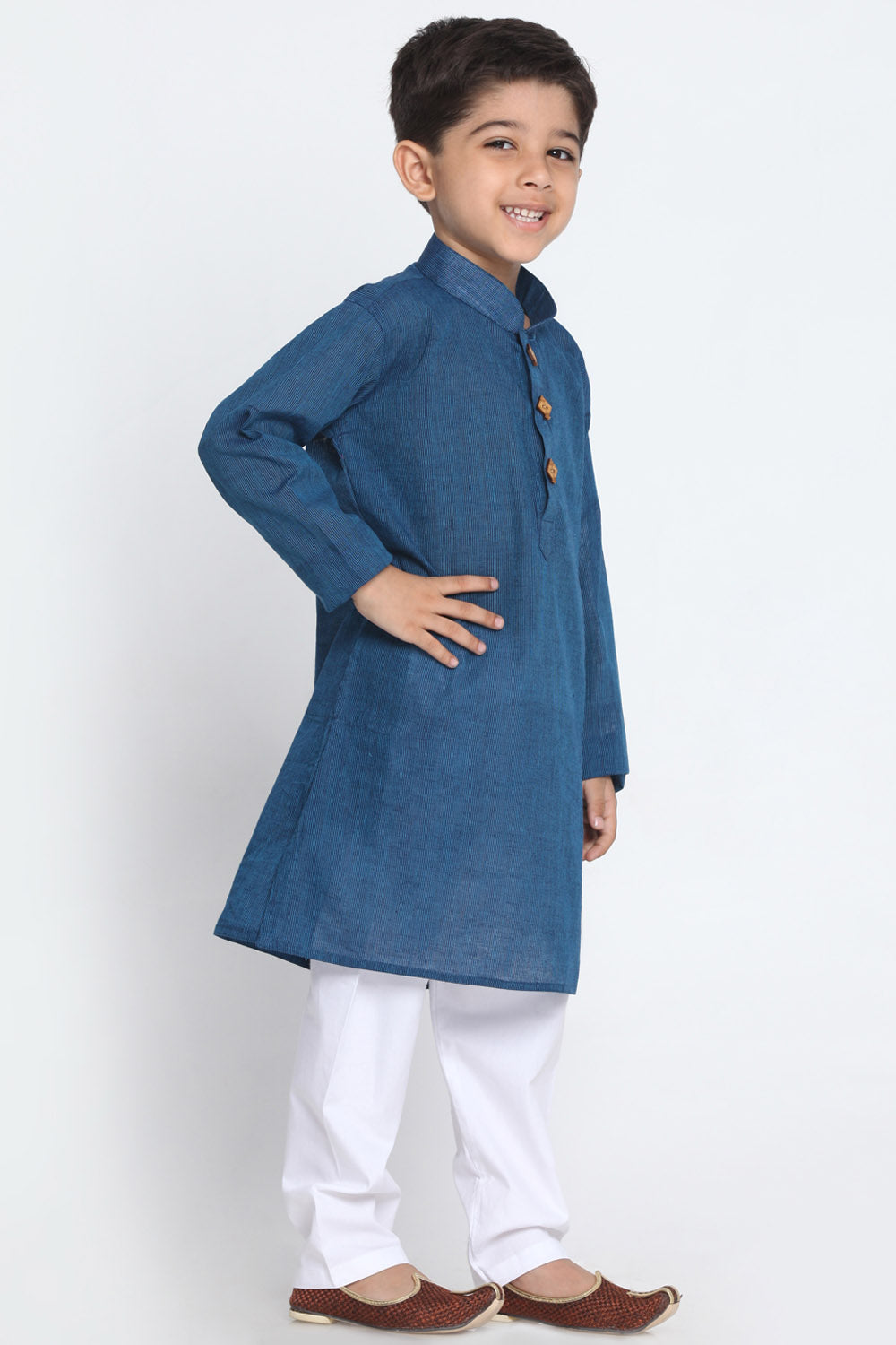 Boy's Blended Cotton Kurta Set In Blue