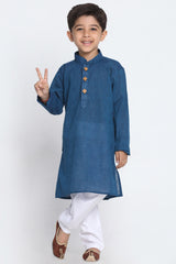 Boy's Blended Cotton Kurta Set in Blue