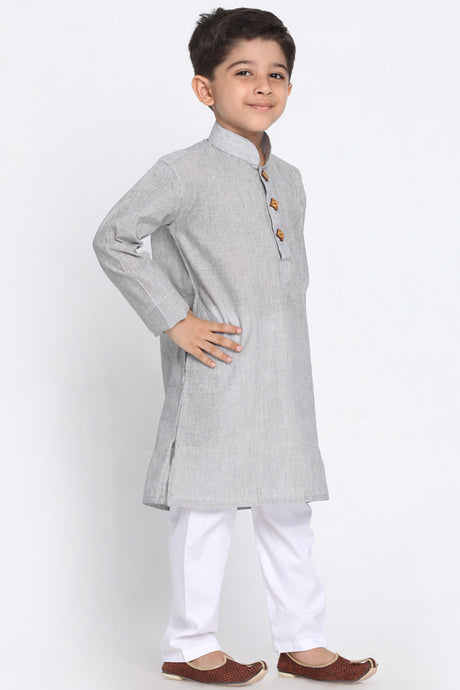 Boy's Blended Cotton Kurta Set in Grey