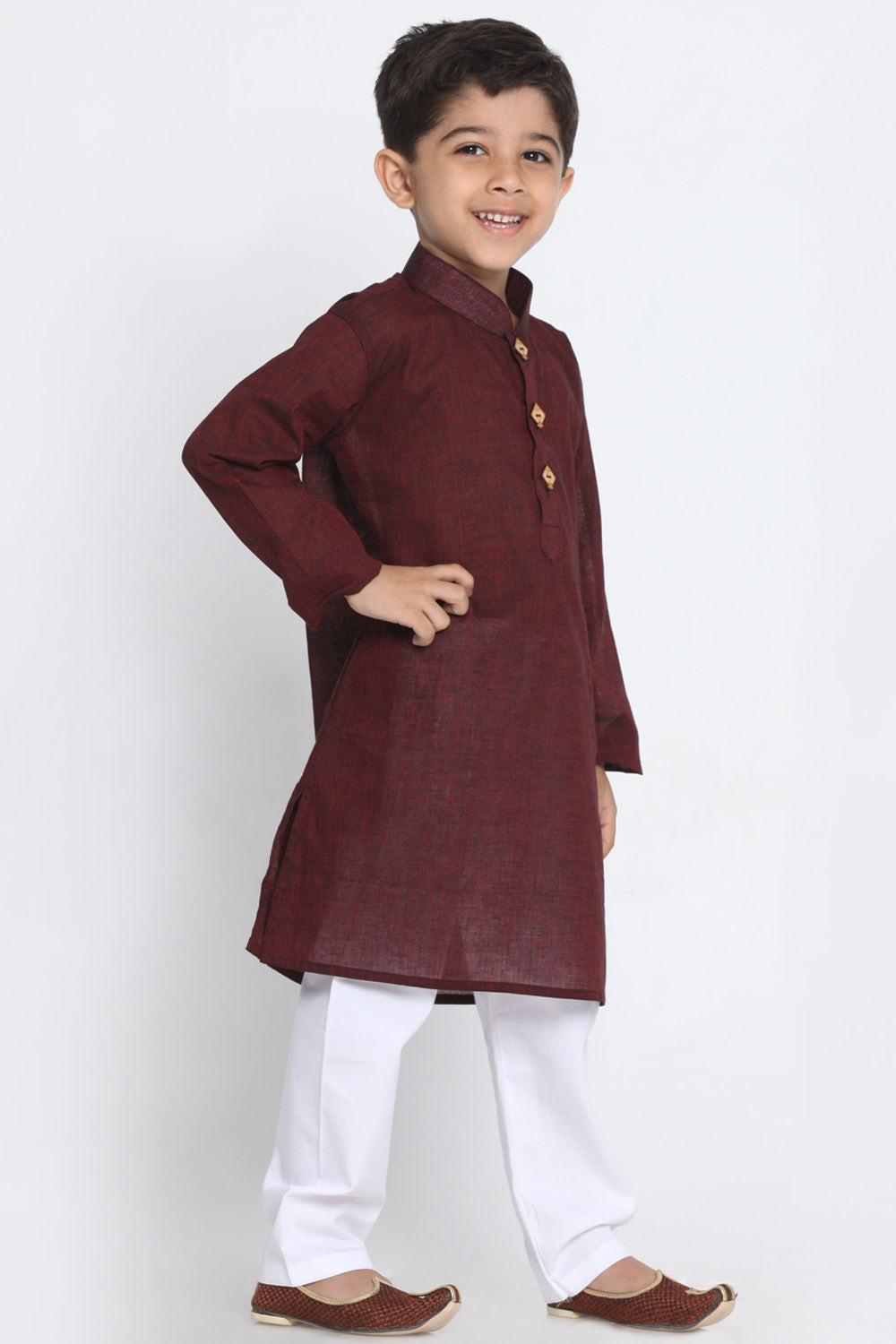 Boy's Blended Cotton Kurta Set In Maroon