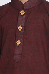 Boy's Blended Cotton Kurta Set In Maroon