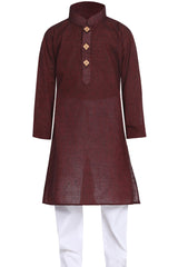 Boy's Blended Cotton Kurta Set In Maroon