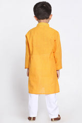 Boy's Blended Cotton Kurta Set In Yellow