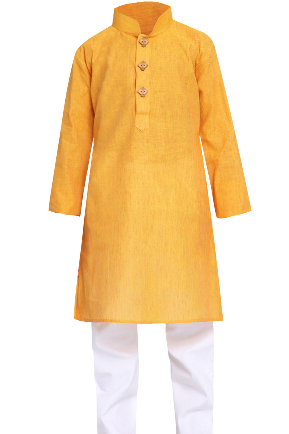 Boy's Blended Cotton Kurta Set In Yellow