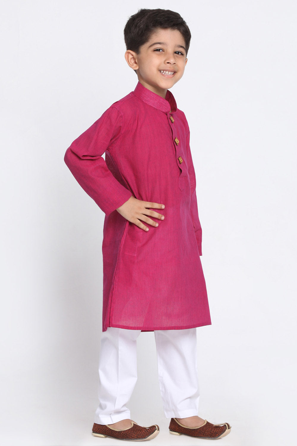 Boy's Blended Cotton Kurta Set In Purple