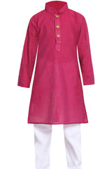 Boy's Blended Cotton Kurta Set In Purple