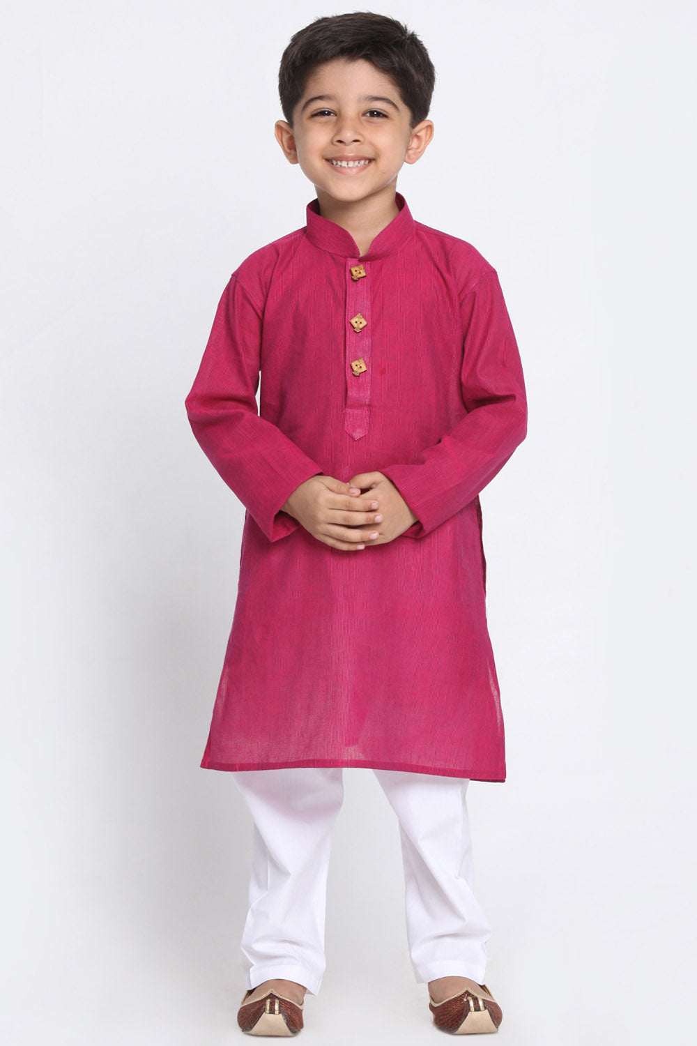 Boy's Blended Cotton Kurta Set In Purple