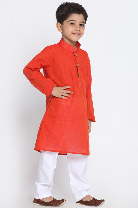 Boy's Blended Cotton Kurta Set in Red