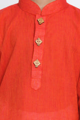 Boy's Blended Cotton Kurta Set In Red