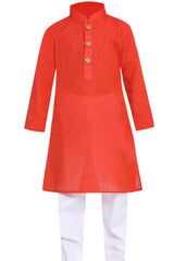 Boy's Blended Cotton Kurta Set In Red