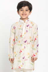 Buy Boys Blended Cotton Floral Kurta in Multicolor and Cream