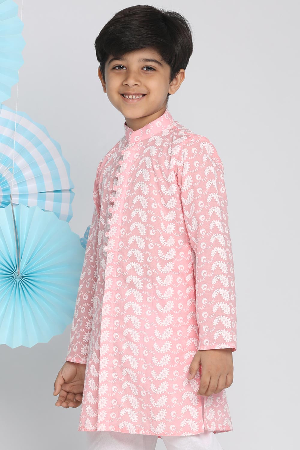 Shop Boys Embroidered Kurta in Pink