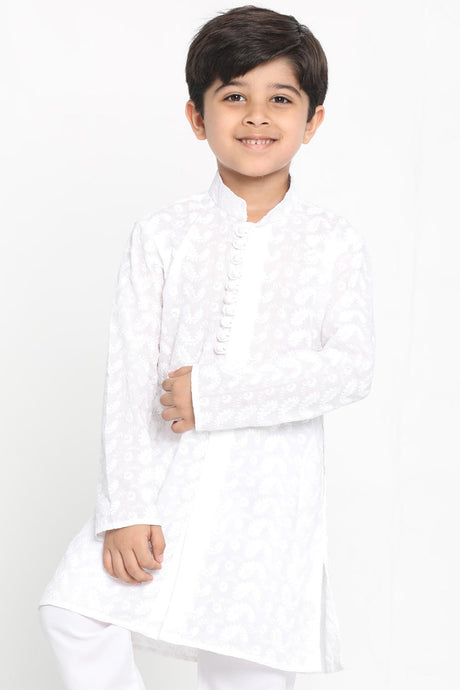 Buy Boys Pure Cotton Embroidered Kurta in White