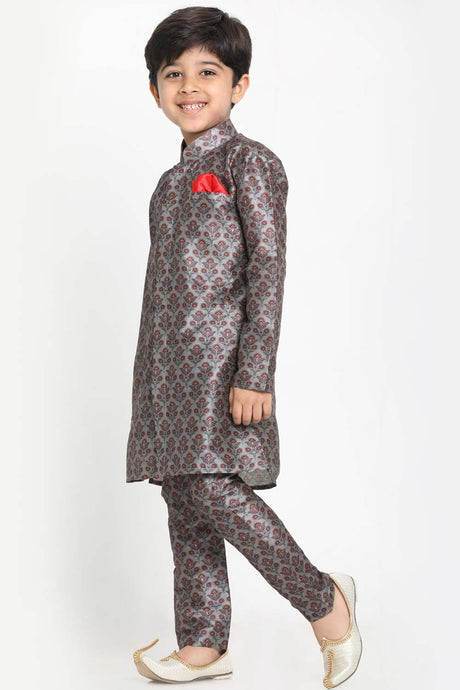 Shop Boys Floral Kurta Pyjama Set in Grey